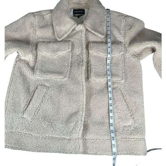 Something Navy Light Tan Faux Fur Teddy Jacket Size Small 100% Polyester Cozy - Picture 7 of 11